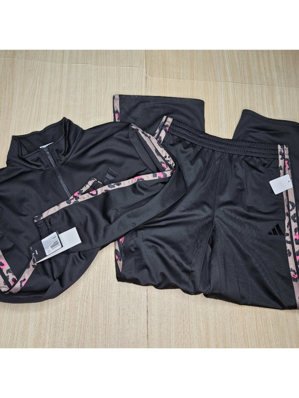 Adidas Girls New Brown Black Leopard Print 2 Piece Track Suit 10-12